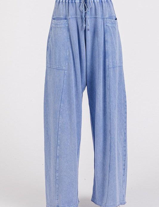Mittoshop Mineral Wash Elastic Waist Baarrel Leg Baggy Pants | Pants Daverri Fashions