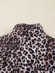 Leopard Quilted Full Zipper Casual Puff Vest | Vest Jackets Daverri Fashions