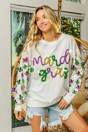 BiBi Fleur De Lis Sleeve Mardi Gras Pullover | Daverri Fashions