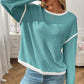 Ribbed Contrast Trim Long Sleeve Top - DAVERRI FASHIONS
