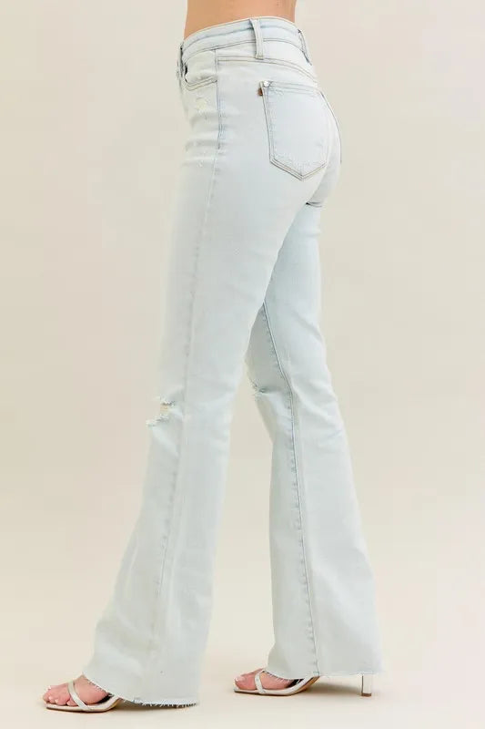 Light blue Judy Blue full size fray hem bootcut jeans plus size