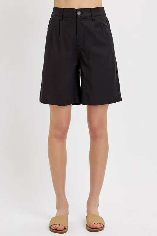 RISEN High Rise Pleated Front Shorts Black L