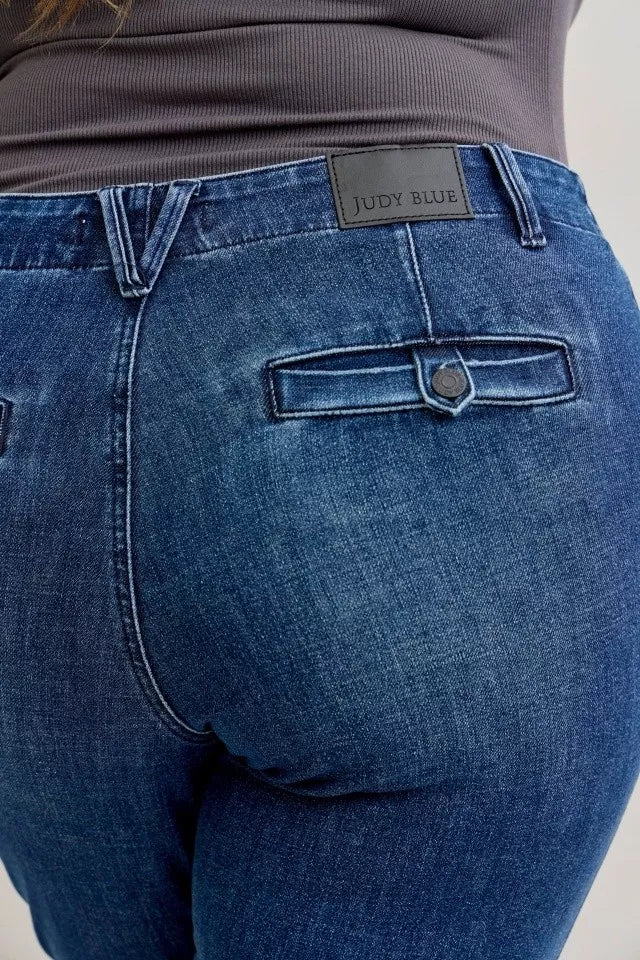Judy Blue Full Size Mid Rise Bootcut Jeans with Welt Pockets Plus Size | Jeans Daverri Fashions