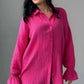 Vibrant fuchsia women’s collared flounce sleeve loose fit cotton shirt