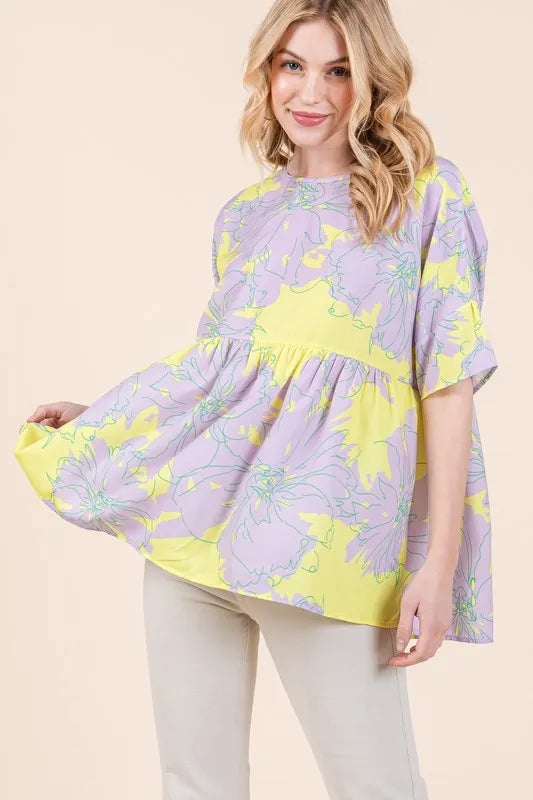 BOMBOM Floral Babydoll Tunic Top