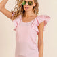 BiBi Wide Layered Ruffle Sleeve Scoop Neck Ribbed Top Tops