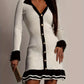 Daverri ribbed knit sweater dress in stylish white and black with collar