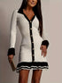 Daverri ribbed knit sweater dress in stylish white and black with collar