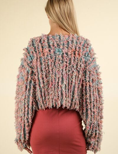 VERY J Shaggy Yarn Knit Zip Up Jacket