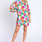 GeeGee Full Size Floral Round Neck Lantern Sleeve Mini Dress Mini Dresses