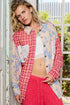 POL Patchwork Plaid Button-Up Shirt with Contrast Pockets PINKMULTI Shirts