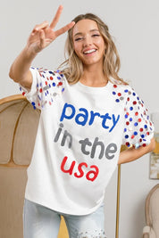 BiBi Party In The Usa Spangle Puff Sleeves Top | Tops Daverri Fashions
