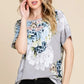 BOMBOM Floral Round Neck Short Sleeve T-Shirt