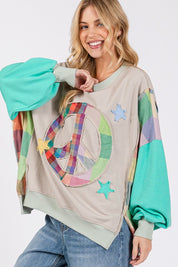 SAGE + FIG Contrast Peace Patch Dropped Shoulder Sweatshirt Sweatshirts