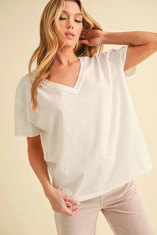 Aemi+Co V-Neck Short Sleeve T-Shirt WHITE