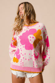 BiBi Flower Pattern Contrast Sweater Sweaters