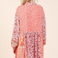 Mittoshop Coral Pink Floral Button Detail Long Sleeve Shirt Dress Mini Dresses