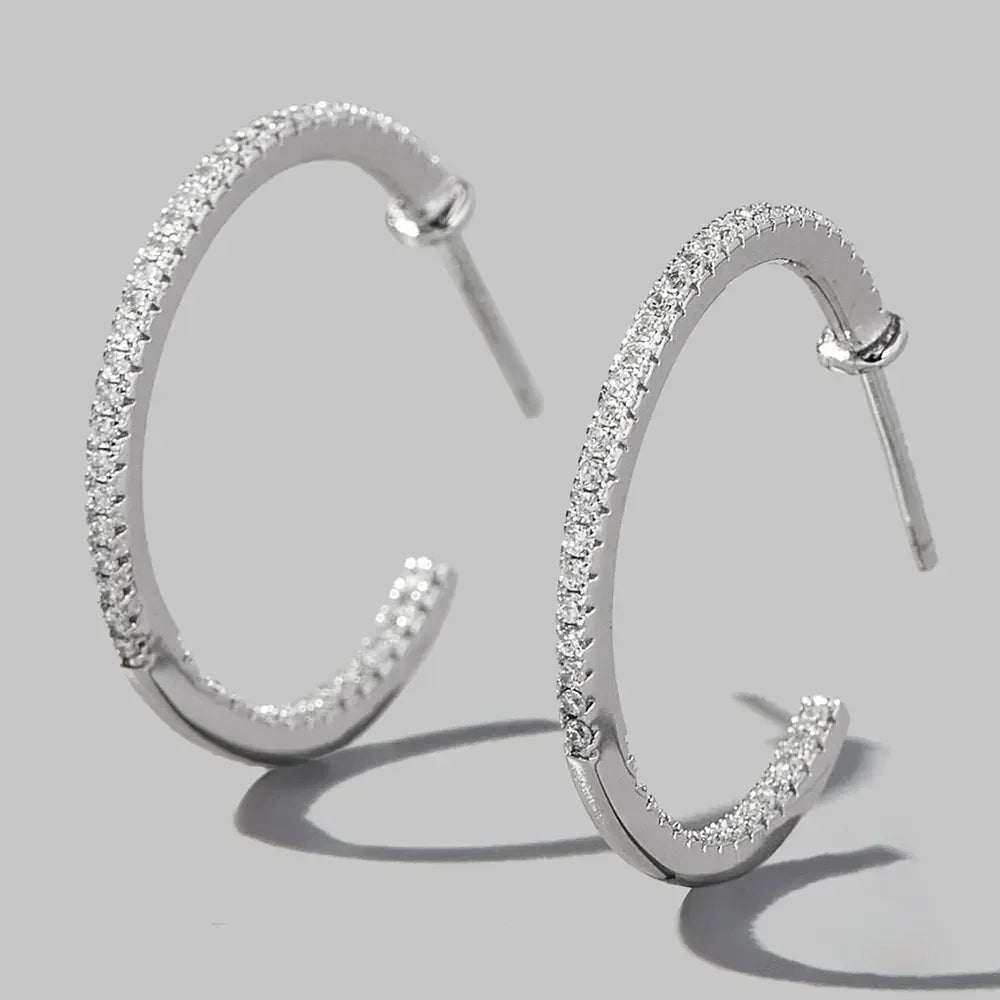 Zircon 925 Sterling Silver C-Hoop Earrings - DAVERRI FASHIONS