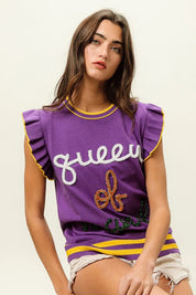 BiBi Queen Of Mardi Ruffled Armhole Sleeveless Knit Top | Knit Tops Daverri Fashions