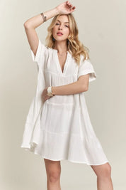 ADORA Tiered Notched Short Sleeve Dress | Mini Dresses Daverri Fashions