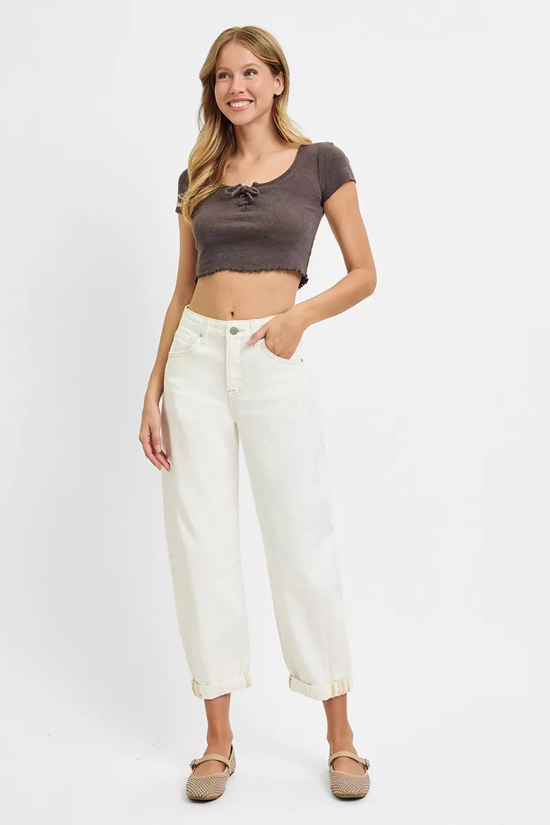 RISEN Full Size High Rise Barrel Cropped Jeans Plus Size | Jeans Daverri Fashions