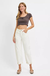 RISEN Full Size High Rise Barrel Cropped Jeans Plus Size | Jeans Daverri Fashions