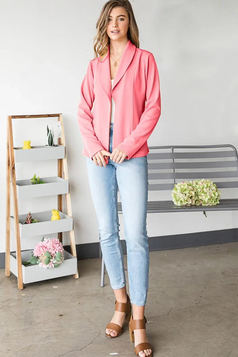 Heimish Open Front Long Sleeve Blazer - DAVERRI FASHIONS