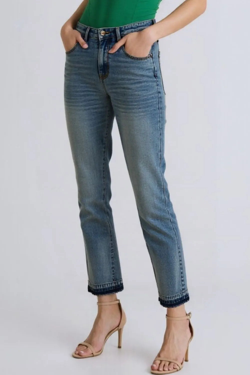 Judy Blue Full Size Mid Rise Rigid Magic Release Hem Jeans Medium