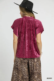 Umgee Crushed Velvet Pleated Blouse | Blouses Daverri Fashions