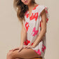 BiBi Bow Printed Woven Ruffled Sleeves V Neck Top - DAVERRI FASHIONS