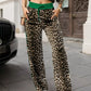 Leopard Round Neck Top and Pants Two-Piece Set - DAVERRI FASHIONS