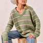BiBi Striped Long Sleeve Sweater - DAVERRI FASHIONS