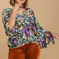 Umgee Full Size Floral V-Neck Tie Sleeve Blouse Plus Size Blouses