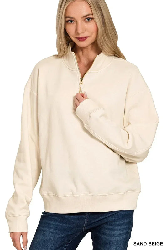 Zenana Fleece Half Zip Sweatshirt - DAVERRI FASHIONS