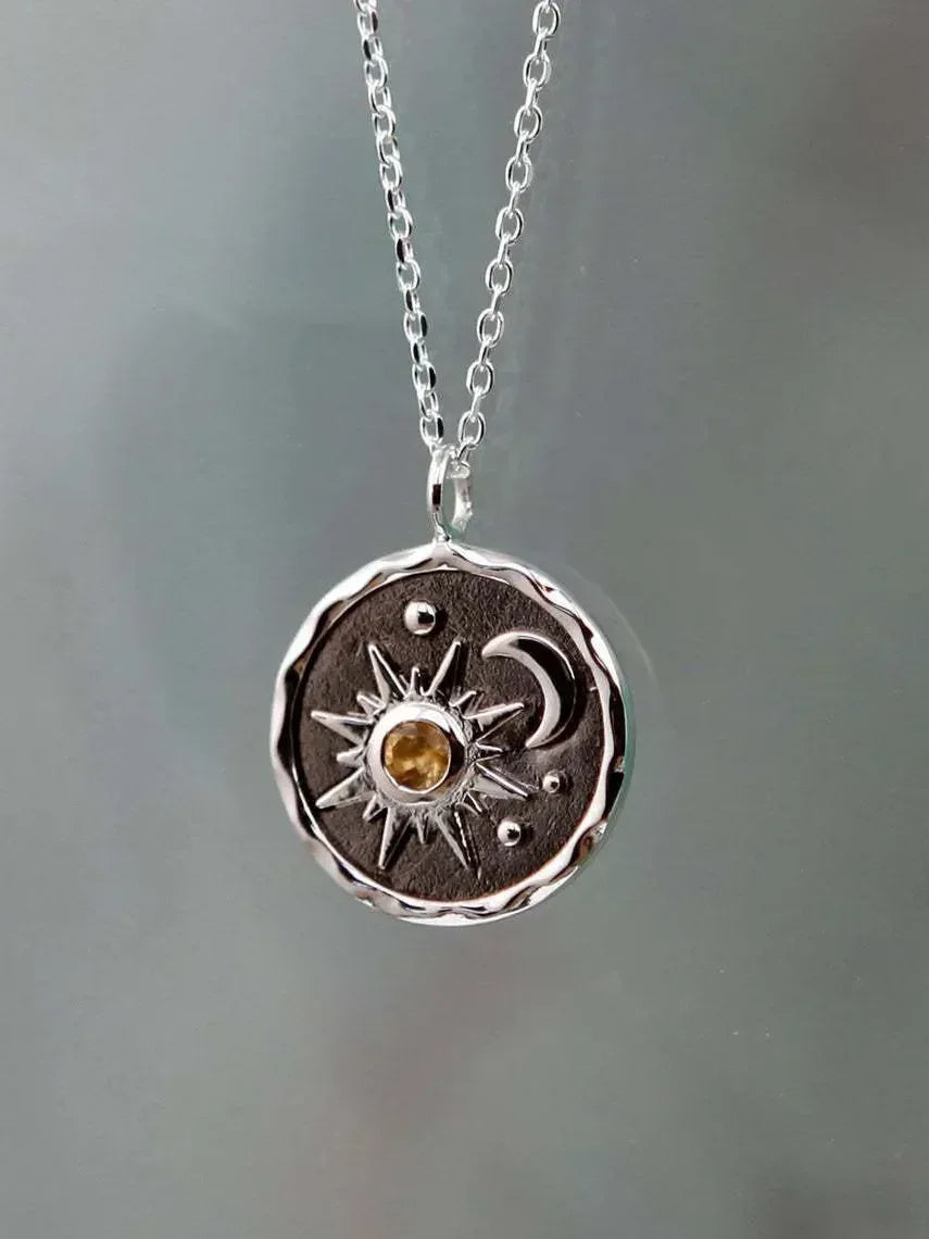 Alloy Inlaid Zircon Sun & Moon Necklace - DAVERRI FASHIONS