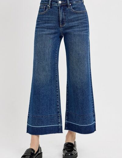 RISEN Tummy Control High Rise Crop Wide Hem Jeans Jeans