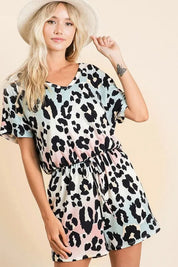 BiBi Gradation Leopard Soft Knit V-neck Romper | Rompers Daverri Fashions