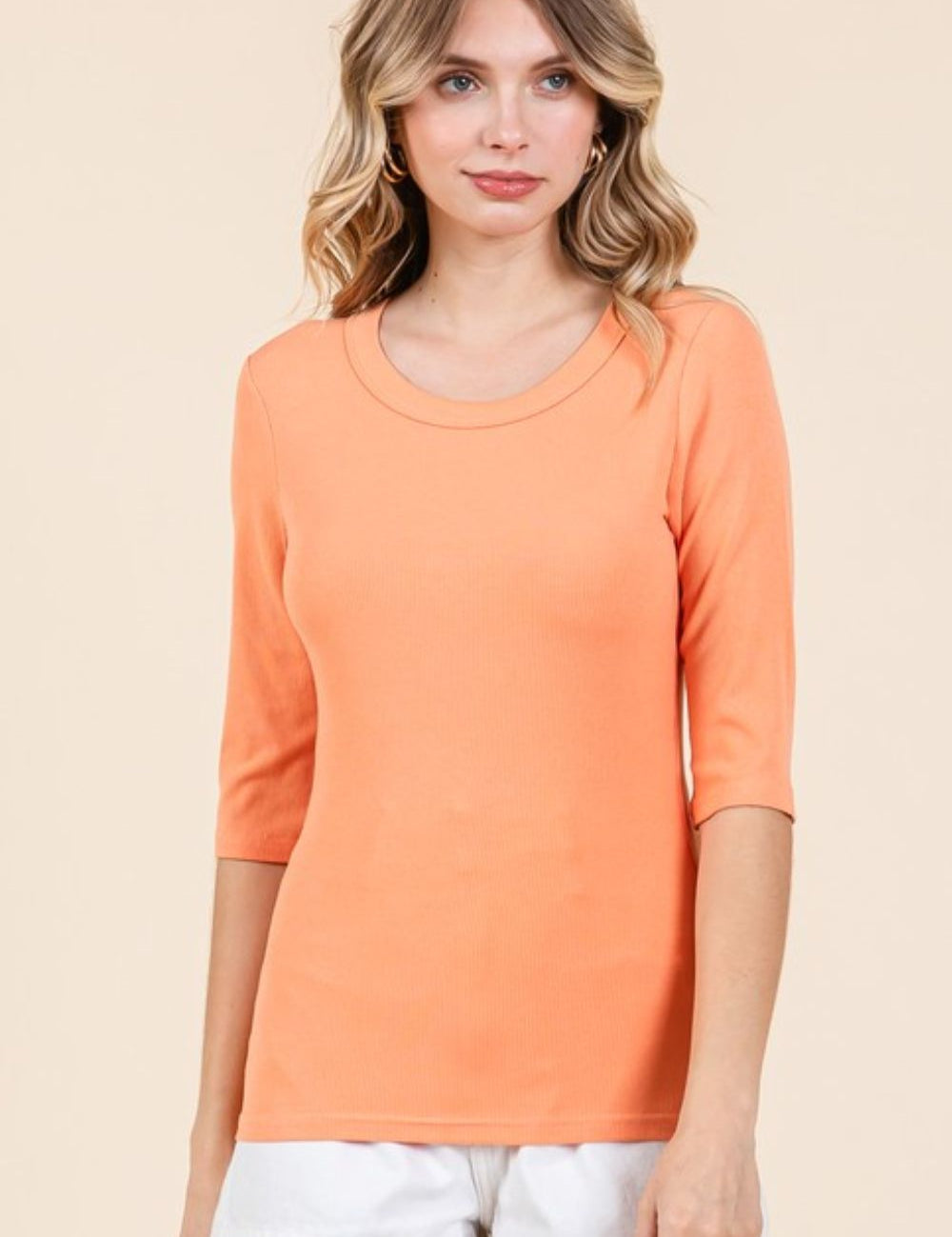 Mittoshop Round Neck Half Sleeve T-Shirt Apricot