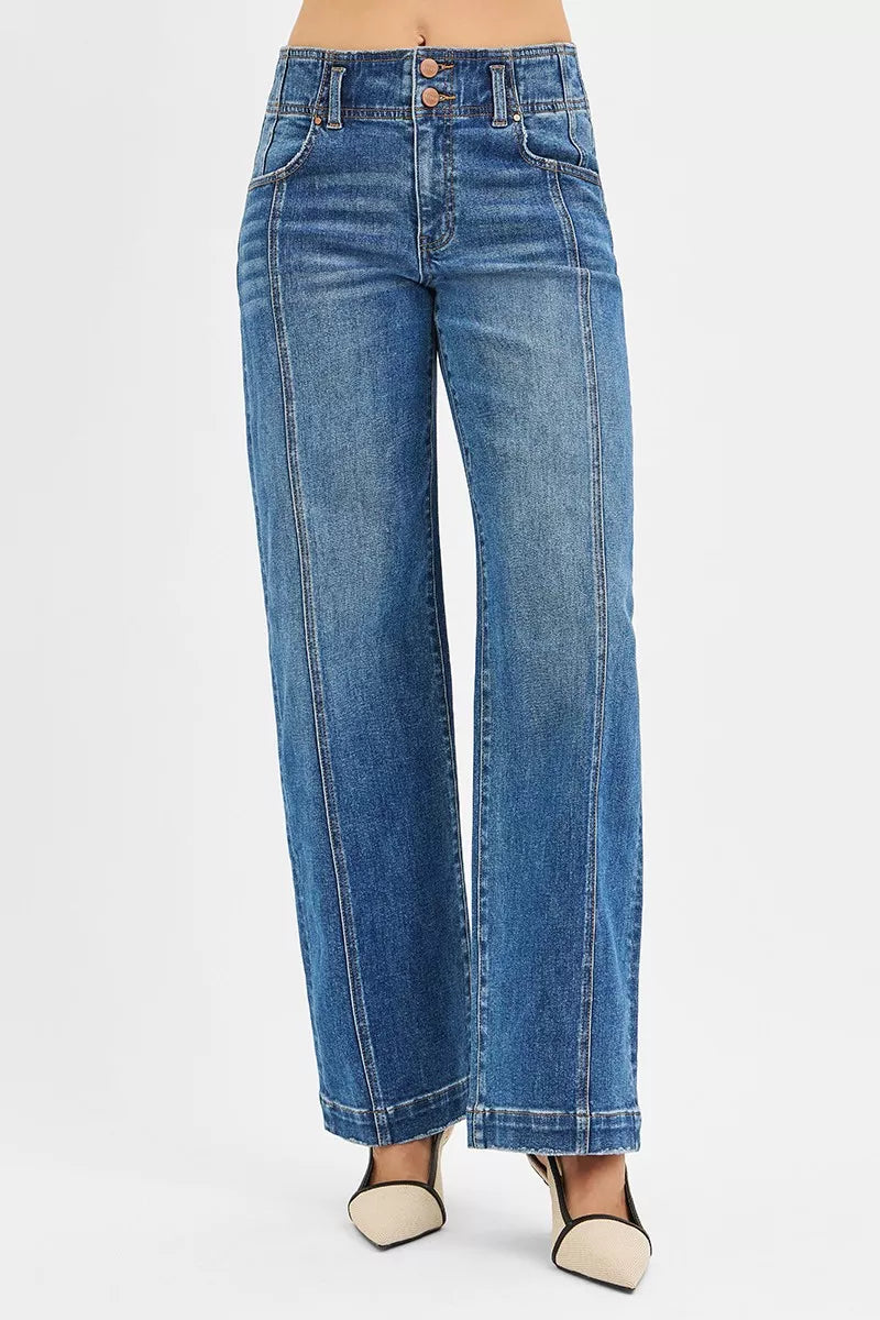 RISEN Mid Rise Fit Wide Baggy Jeans | Daverri Fashions