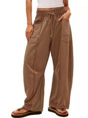 Brown Drawstring Wide Leg Elastic Waist Pants | Pants Daverri Fashions