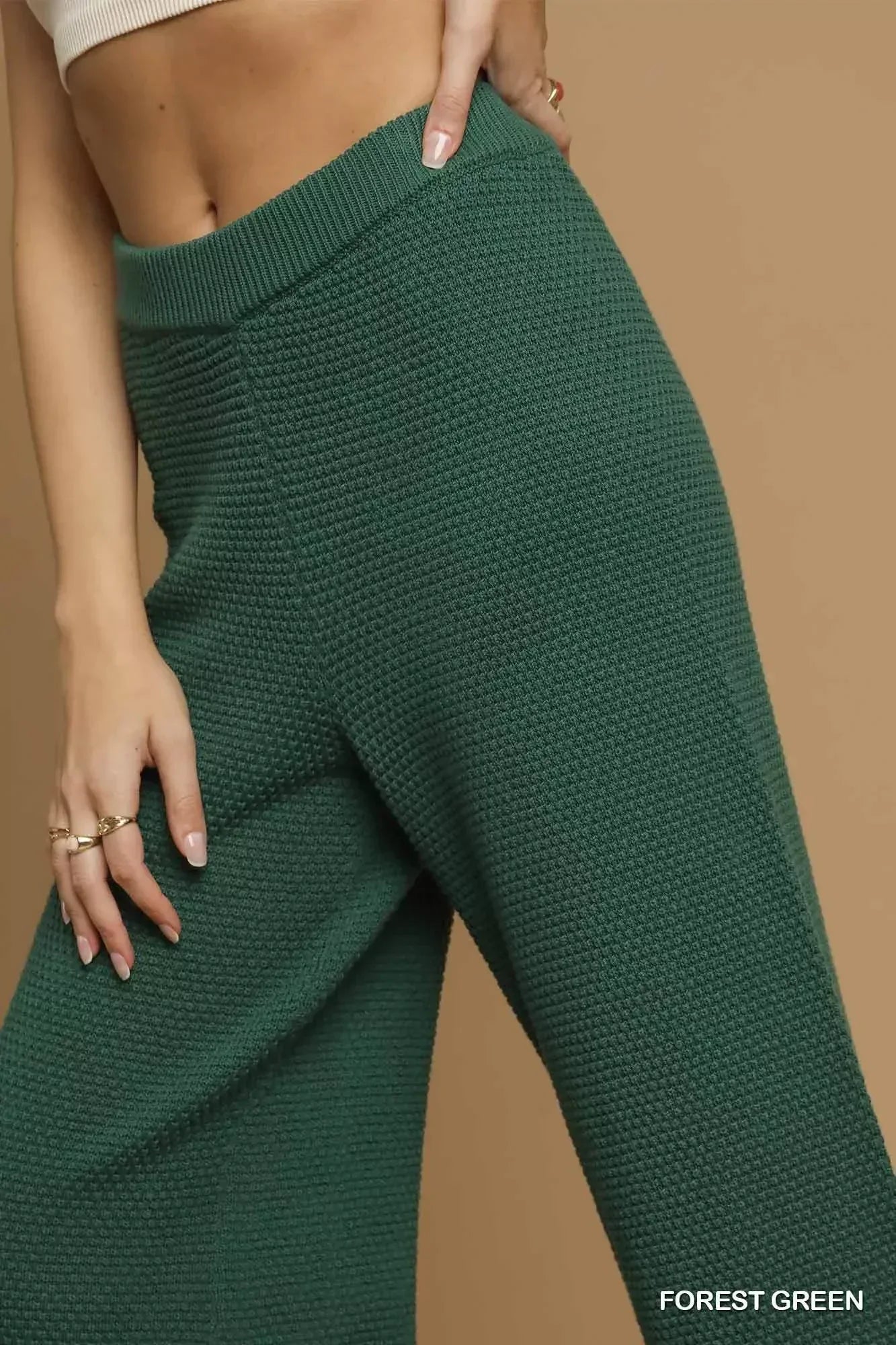 Umgee Textured Knit Wide Leg Pants - DAVERRI FASHIONS