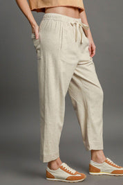 Umgee Full Size Drawstring Elastic Waistband Linen Blend Pants Plus Size | Pants Daverri Fashions