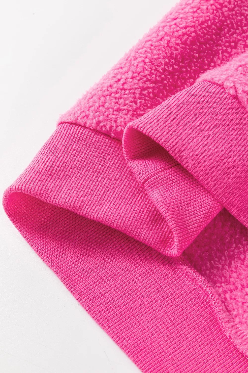 Hot pink Sherpa patchwork fleece-lined hoodie with ribbed cuffs
