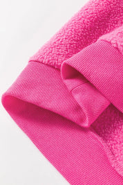 Hot pink Sherpa patchwork fleece-lined hoodie with ribbed cuffs