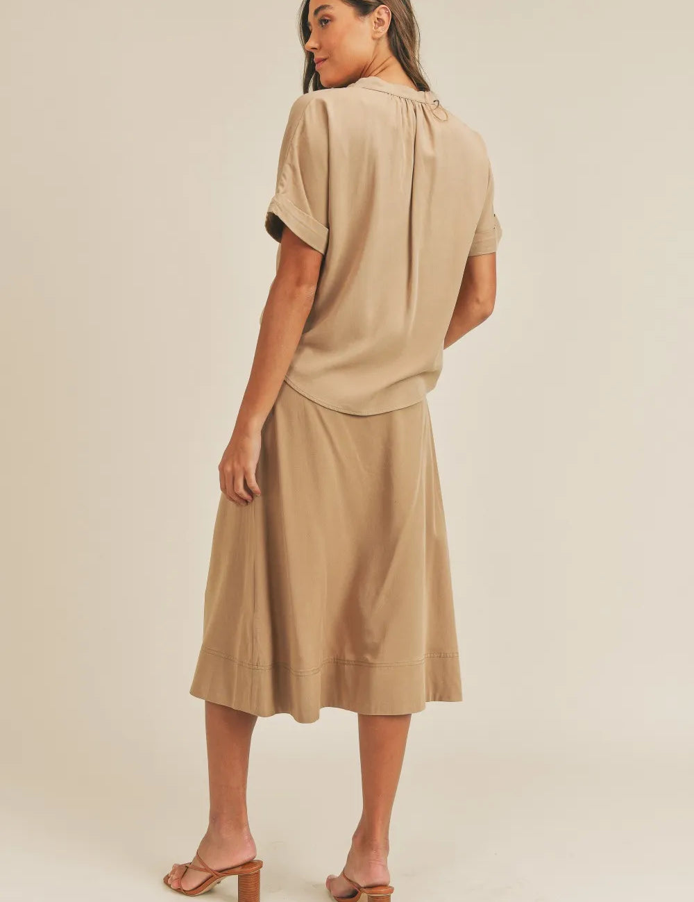 MABLE Short Sleeve Top and Button Down Midi Skirt Set | Outfit Sets Daverri Fashions