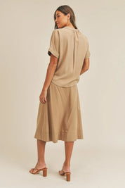 MABLE Short Sleeve Top and Button Down Midi Skirt Set | Outfit Sets Daverri Fashions