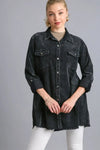 Umgee Raw Hem Button Down Denim Jacket with Chest Pockets - DAVERRI FASHIONS