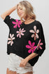 BiBi Floral Pattern Cropped Sweater Black - DAVERRI FASHIONS
