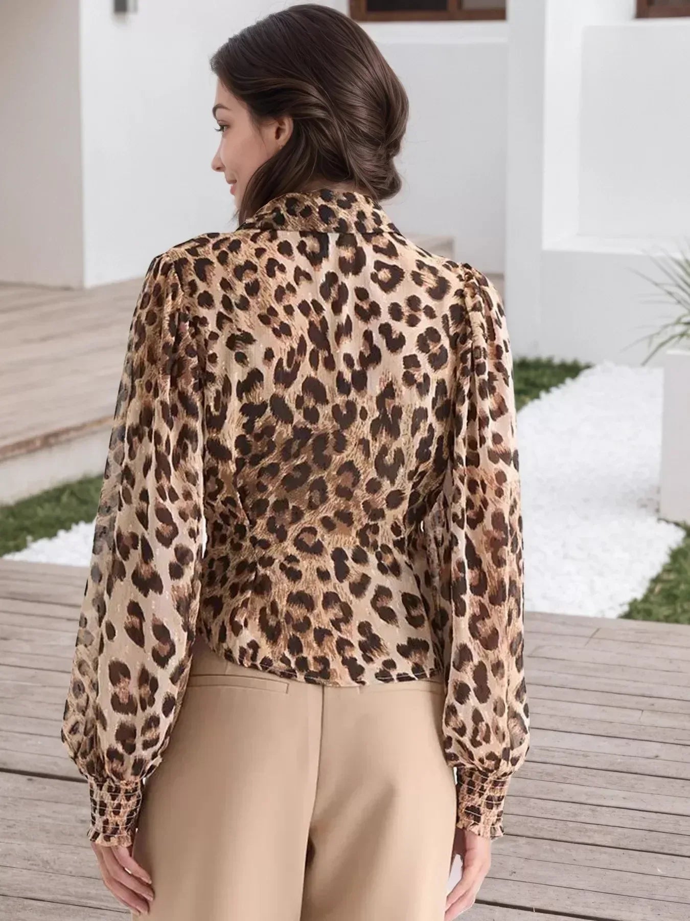 Leopard Button Up Shirt - DAVERRI FASHIONS