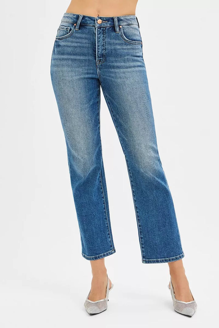 MEDIUM RISEN Tummy Control High Rise Crop Straight Jeans | Jeans Daverri Fashions